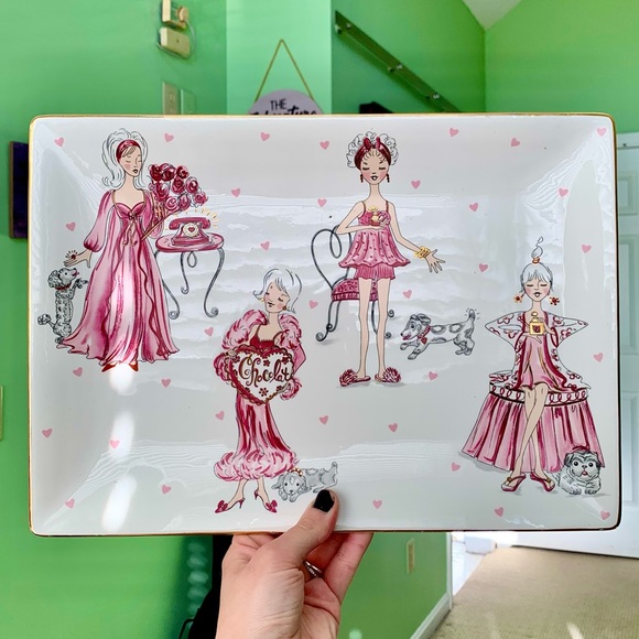 Other - Vintage Porcelain Woman Dog Heart Puppy Pajamas Platter Plate Kitchen Serveware